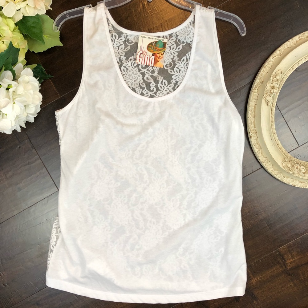 Sexy Jersey Scoop Neck Lace Back White Kavio Tee
